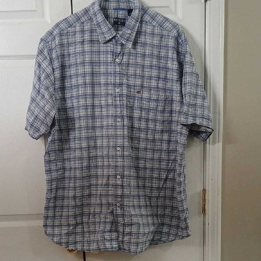 Nautica Jeans Company  Men's Blue Plaid Shirt Sleeve Shirt Sz XXL EUC